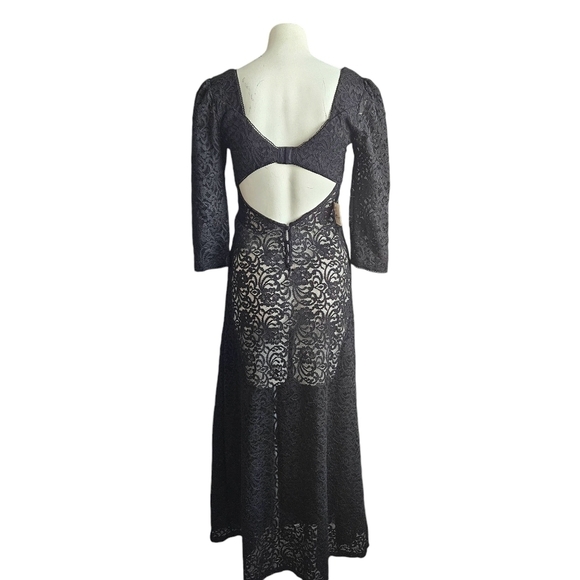 Free People Adored Black Lace Maxi Dress Sz Small NWT Whimsigoth Dark Romantic - Picture 6 of 14